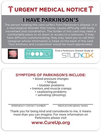 Eu tenho o cartão de assistência de Parkinson 3 pcs