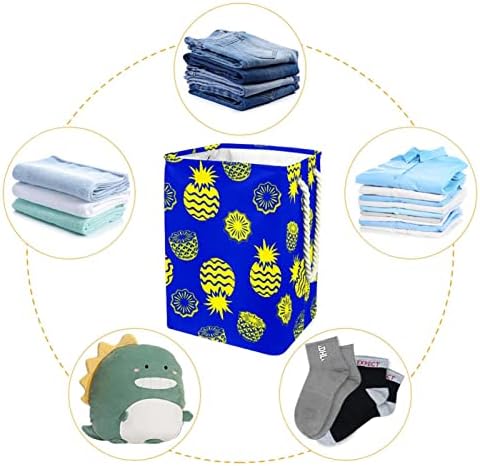 Abacaxles Blue Pattern Padrão grande cestas de lavanderia sujas Saco de armazenamento Hampers com alças caixas de armazenamento dobráveis