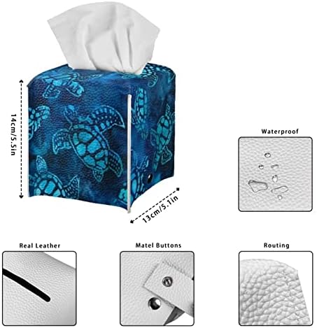 Suhoaziia Blue Sea Turtle Tissue Box Capas por armazenamento com armazenamento, Case de tecido facial de couro quadrado
