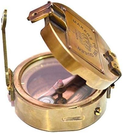 Antigo bússola náutica Compússica antiga Trabalhando com bronze pesado Brunton Compass com caixa de madeira de navegação