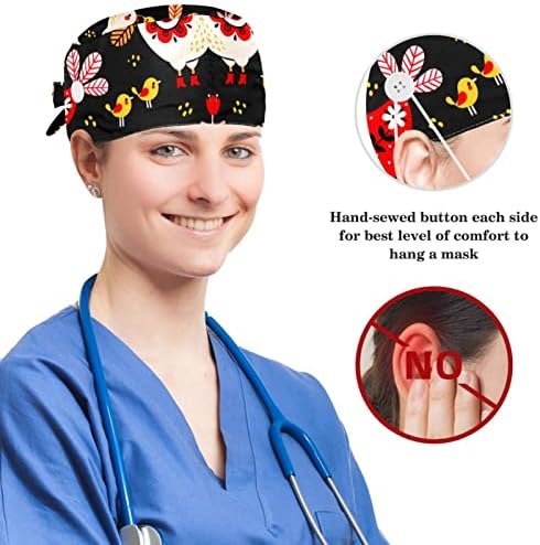 Caps cirúrgicos ajustáveis ​​enfermagem, boné de trabalho com anéis de cabelo de borbole