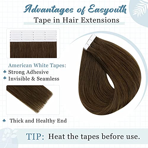 Easyouth One Pack Weft Haf Hair Extensions Real Human Hair e uma fita de embalagem em extensões de cabelo humano cor marrom #4 16 polegadas