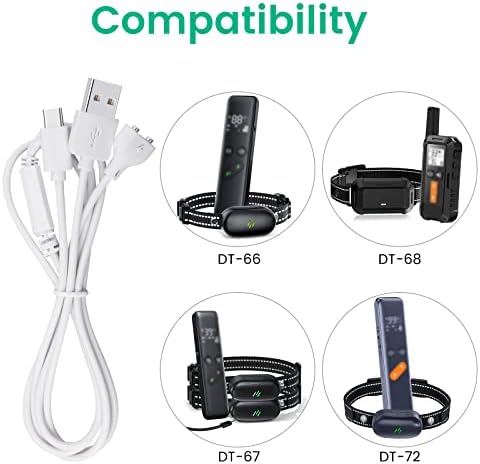 Substituição de carregador de 2 pacotes para DeLupet e compatível com colarinho de treinamento de cães Yawpet, carregamento magnético 2 em 1 e cabo USB C, cordão de carregamento de colarinho de choque, branco