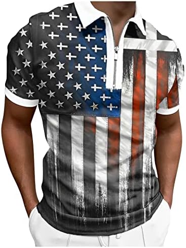 Douhen Zip Up Polo Cirche Men, Mens 3D Impressão digital com zíper de lapela de manga curta camisa casual camisa de camisa