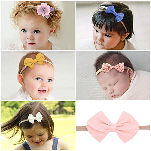 12 PCS Baby Girl Bands e arcos Bandas de cabelo, recém -nascido infantil para crianças mole de nylon macio acessórios