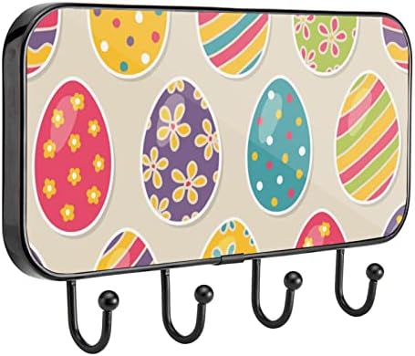Casaco de parede Vioqxi, com 4 ganchos, felizes ovos de Páscoa padrão adesivo para pendurar roupas, chaves, toalhas, bolsa, chapéu, bolsa, lenço
