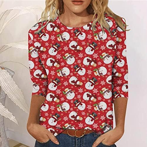 Camisa de Feliz Natal para Mulheres Impressa Tie Dye Cute Funny Funny 3/4 Sleeve Crew Neck Holiday Bloups Tops Tops