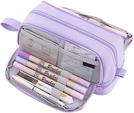 Ikasus Lápis de grande capacidade Bolsa de caneta 3 Compartamentos Polas de lápis Pouco portátil Office Stationery Makeup Bag