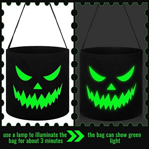 2 peças truque de cesta de halloween ou saco de tratamento brilho na lona escura Candy bolsa de bolsa fluorescente luminoso balde