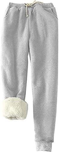 Womens Sherpa forrada calça de moletom folgada de calça de tamanho atlético de lã de lã de lã de lã de inverno