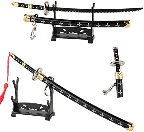 Modelo de armas de metal de espada Batustou com Stand Mini Katana Keychains Anime Figura para homens Uma peças Fãs Luffy Trafalgar D. Water Law Chain Chain Cosplay Pinging