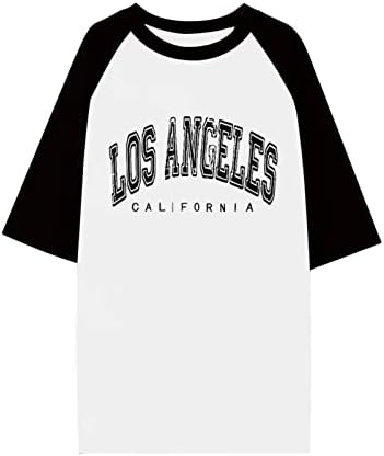 Casual de verão feminino Los Angeles Tees de manga curta Crewneck de retalhos de retalhos de manga cor de luva de streetwear