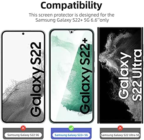 Pacote New'C de 3, protetor de tela de vidro para Samsung Galaxy S22 Plus / S22 +, anti-arranhão, impressão anti-dedo, sem bolhas,