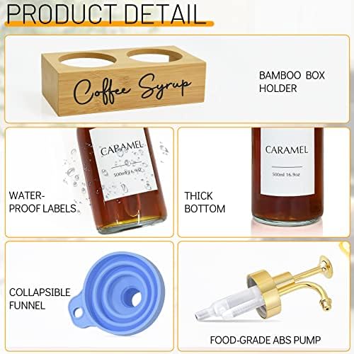 Dispensador de xarope de café com suporte de bambu, dispensador de xarope para café, acessórios para café Organizador