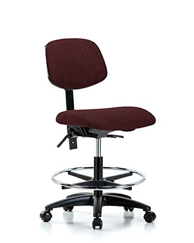Labtech Seating LT42407 Cadeira de bancada média, tecido, base de nylon - anel de pé cromado, rodízios, Borgonha