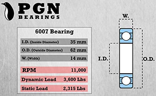 Rolamento PGN 6007-2RS - Rolamento de esferas de aço cromado lubrificado - rolamentos de 35x62x14mm com vedação de borracha