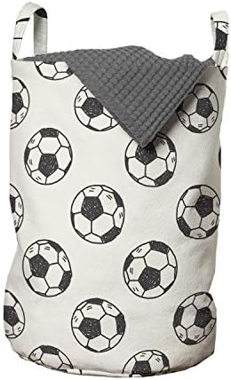 Bolsa de lavanderia de futebol lunarable, composição simplista tradicional de bolas de futebol doodle, cesta de cesto com