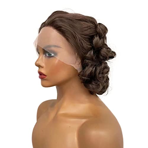 Wiginway curto sintético Wavy Lace Front Wig, 13x3 Perucas frontais de renda para mulheres, peruca de festa de cosplay, comprimento do ombro de 10 polegadas, preto