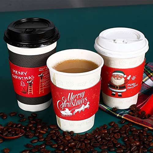BOAO Christmas Coffee Tea Cup Sleeves, mangas descartáveis ​​de xícara de xícara de mangas de camada dupla para 12 x 16 oz de café copos de chocolate Cocoa bebida frio decoração de festa de natal