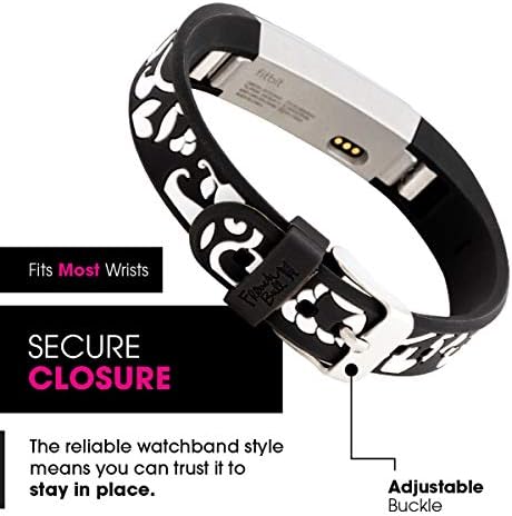 Com a banda de substituição de silicone de touro francês para Fitbit Alta/Alta HR, Black Vine-fechamento de fivela de aço inoxidável seguro e ajustável, substituição da banda de relógio Fitbit, resistente ao suor, se encaixa na maioria dos pulsos