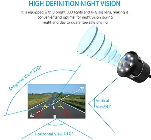 8 Câmera de backup de visão noturna de 8 LED HD de 170 graus Câmera de vista para o ângulo de visualização de 170