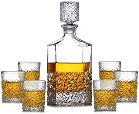 Whisky Decanter Whisky Decanter e copos Definir 7 PCs Torchas de vidro de cristal sem chumbo com tampa de vidro garrafa de vinho 850ml para restaurantes e festas domésticas ideais como um decantador de uísque para presente