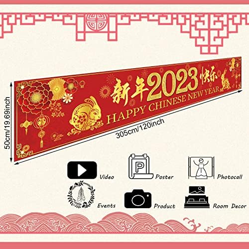 Decorações do Ano Novo Chinês 2023, 10 x 1,6 pés de festas de ano novo, grande banner de ano novo chinês feliz,