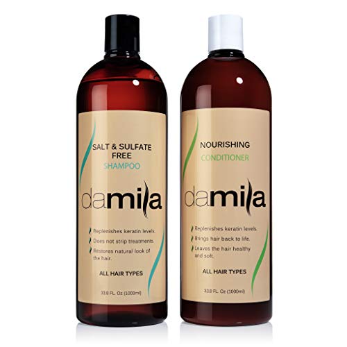 Damila Salt & Sulfato Free Shampoo e Condicionador para Cabelo de Ceratina e Corros De Cabelo Tratado - Cabelo Profissional