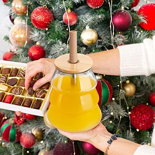 TRONCO Christmas Tree Shapes Copo de vidro com tampa de bambu e palha 20 oz, copo de vidro com palha, copo de bebida fofo e exclusivo para café gelado, smoothie, presente de natal