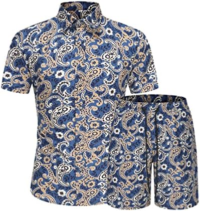 Roupas de trilhas de 2 peças para homens estiram camisa havaiana impressa em 3D e conjuntos curtos de moda de roupas