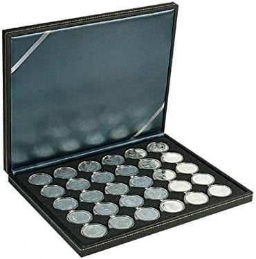 Lindner 2364-2537CE nera M Coin Case com uma inserção preta com 30 compartimentos redondos. Adequado para cápsulas de