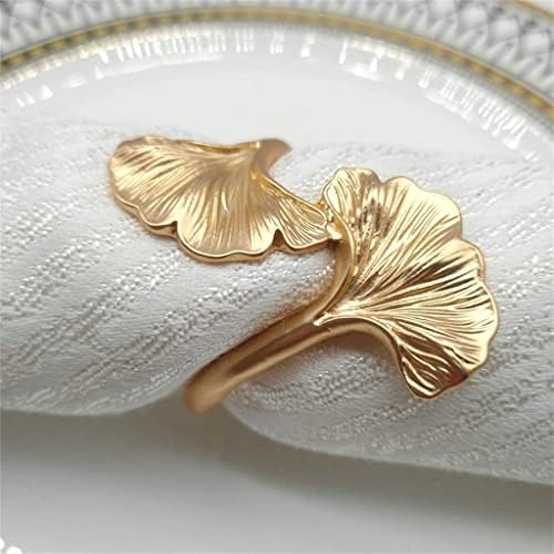 Renslat 6pcs ginkgo folha de fivela de guardanapo de metal, anel de guardanapo de ouro rosa (cor: a, tamanho