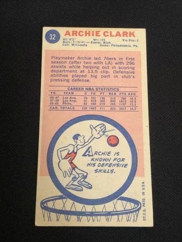 Archie Clark 1969-70 Topps Rookie assinado Card Autografado Philadelphia 76ers - Basketball Slabbed Rookie Cards
