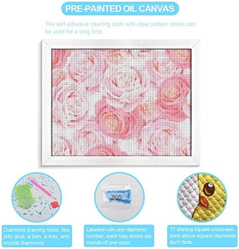 Elegância cor rosa rosas kits de pintura de diamante picture moldura 5d broca completa full shinestone artes decoração de parede para adultos madeira branca 50 * 40cm