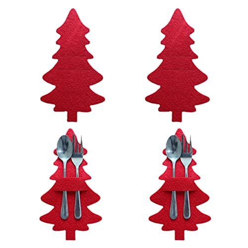 Bolsa de talheres de árvore de Natal | Facas da árvore de Natal e conjunto de bolsas de garfo de 4 | Titulares de talheres de Natal