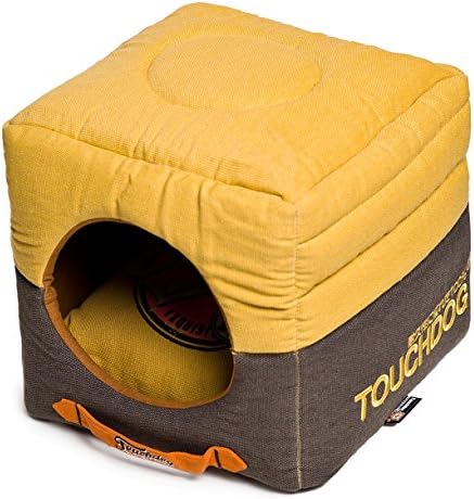 Touchdog 'vintage quadrado' conversível e reversível retrô de 2 em 1 Cama colapsível para cães colapsíveis, um tamanho, mostarda amarela, marrom escuro marrom