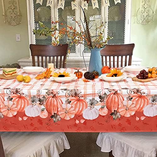 Toalha de mesa de outono da vertkrea, toalha de mesa rústica de gingham de abóbora, tampa de mesa de limpeza à prova d'água para o outono de ação de graças decoração de cozinha, quadrado 55x55 polegadas, laranja