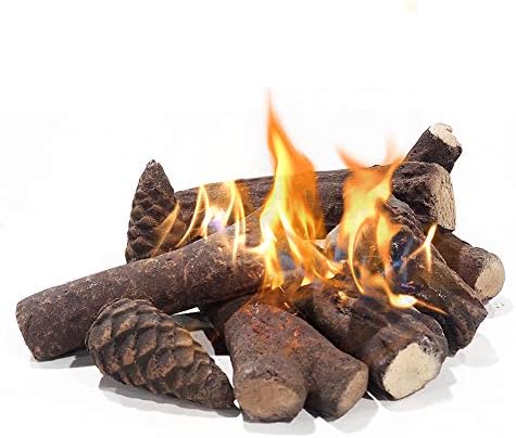 Toges de lareira a gás Conjunto de 9, lareira de lareira Decoração de madeira cerâmica para a gás etanol Firewood Log