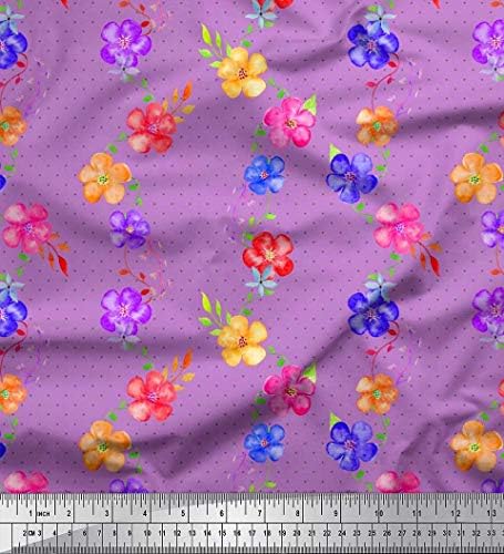 Dot de tecido de camisa de algodão soimóis, folhas e tecido de estampa floral pervinca pelo quintal de 58 polegadas