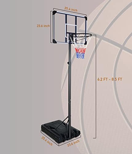Teenagers Youth Portable Basketball Hoops 28/32/44 polegadas de backboard com rodas Altura ajustável 7ft/8,5ft/10ft Sistema de