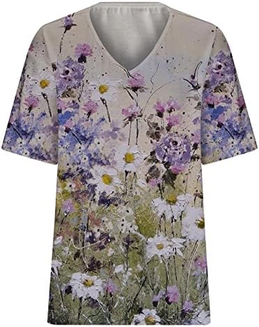 Mulher Vintage Floral Imprimir camisa de manga curta V Tops de pescoço para mulheres camisa casual Summer Boho Tunic