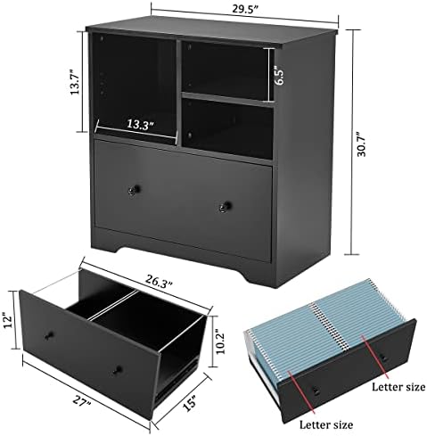 Armário de arquivo de madeira com uma grande gaveta, gabinete de arquivamento lateral móvel para organizador de gabinete de