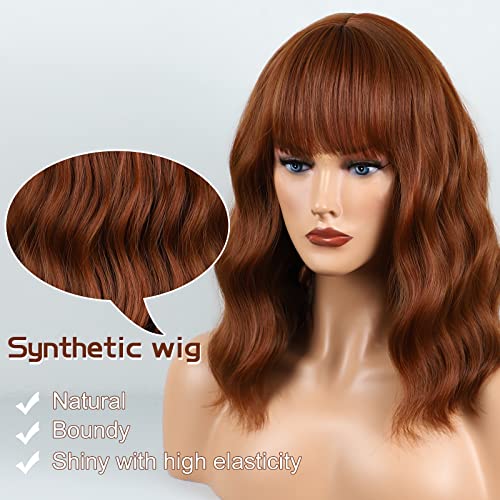 Peruca de bogsea auburn com franja curta perucas de auburn para mulheres ondas sintéticas perucas de onda resistente a cabelos
