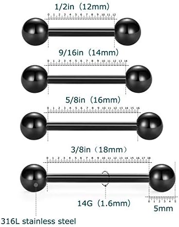 Vcmart Rings Rings de língua anéis de língua aço inoxidável 14g Jóias de perfuração retas de barbells 12mm, 14 mm, 16 mm, 18 mm