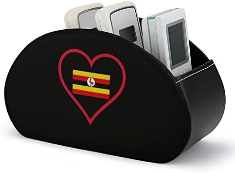I Love Uganda Red Heart TV Remote Control Holder com 5 Compartamentos PU Organizador de armazenamento de caixa de couro
