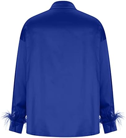 Moda 2023 Spring Feminino Manga longa V Bloups Casual Button solto Down Tops sólidos Camisetas azuis