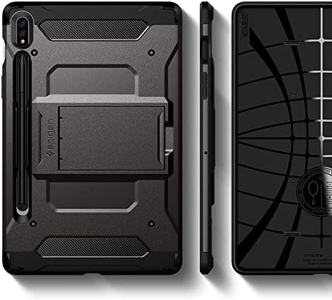 Spigen Tough Armour Pro projetado para Galaxy Tab S8 Case / Galaxy Tab S7 Case com S Pen Holder - Gunmetal