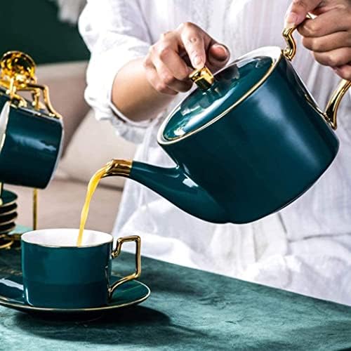 Cafeteira de esmalte verde ， Cerâmica perfurada à mão chaleira de café com leite de leite tuapot