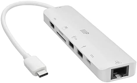 MONOPRICE 7-em-1 Adaptador HDMI 4K MultiPt 4K USB-C, 4K@60Hz HDMI, leitores de cartão, Ethernet e entrega de energia