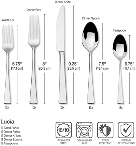 Mikasa Lucia 18.10 Conjunto de talheres de aço inoxidável de 65 peças, serviço para 12